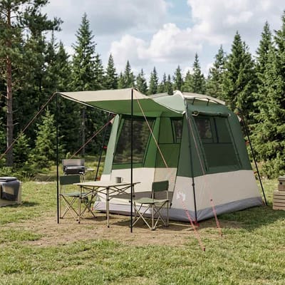 vidaXL - Partytent - 4-persoons - Groen - 185T - Polyester - met - PU - Coating