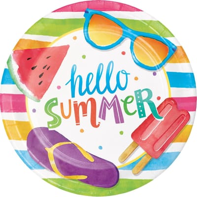 8 kartonnen bekertjes Hello Summer - Feestdecoratievoorwerp
