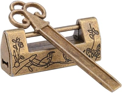 Vintage Mini Chinese Stijl Traditionele Mag Pie Bloemen Hangslot met Sleutel voor Sieradenbox en Lade Decoratie