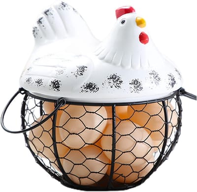 Eiermand van keramiek met ijzeren kooi, 19 cm, voor verse eieren, fruit en snacks