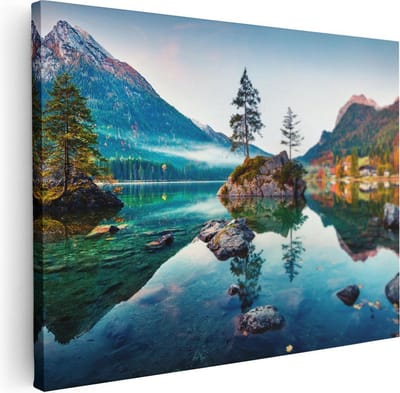 Artaza Canvas Schilderij Bergmeer - 80x60 cm - Wanddecoratie Natuur - Muurdecoratie Landschap - Schilderijen Op Canvas Bos