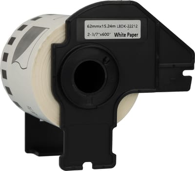 Dappaz - Brother Compatible DK-22212 Labels - Doorlopende labelrol - 62 mm x 15,24 m - Zwart op wit - Inclusief Houder - 1 stuks dk22212