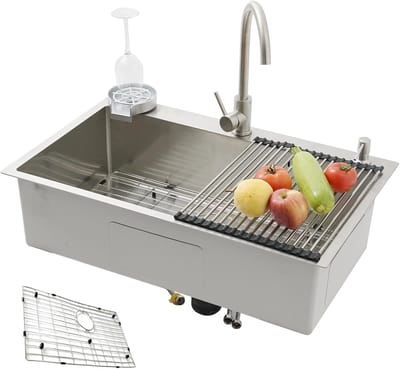 Keuken Spoelbak - Enkele Bak - Multifunctioneel Koken - Handgemaakt Roestvrij Staal - 80 x 50 cm - Zilver