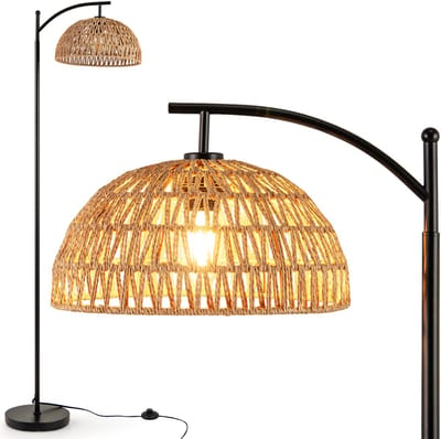 COSTWAY Staande Lamp Woonkamerlamp met Hanglamp Standaard E26-Fitting Voetschakelaar Metalen Paal 25 × 25 × 160 cm