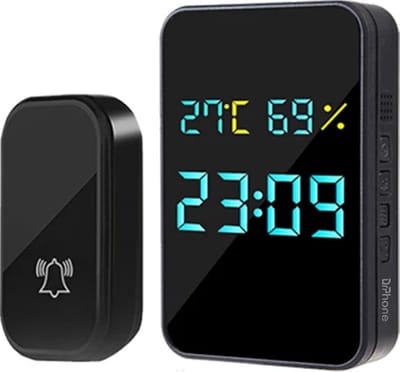 DrPhone SilentWave – Draadloze Deurbel – Binnen Bel Met 4 Melodieën – IP44 Waterdicht – 250 Meter – 4 Geluidsniveaus - Goud/Zwart