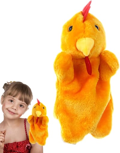 Handpop Kip - Pluche Dier - Vroege Opvoeding - Realistisch Uiterlijk - 27 cm