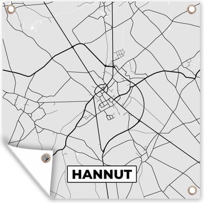 Tuin poster België – Hannut – Stadskaart – Kaart – Zwart Wit – Plattegrond - 200x200 cm - Tuindoek