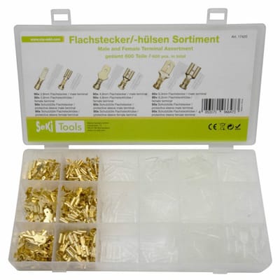 Seki Kabelschoenen Assortiment – Ongeïsoleerd – Mannelijk & Vrouwelijk – 2,8 / 4,8 / 6,3 mm – Inclusief Beschermhoezen