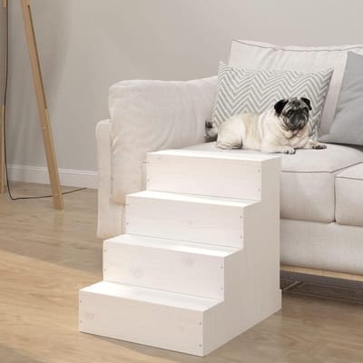 Huisdier Trap - Hondenladder - Hulp bij Klimmen - Massief Grenenhout - 40x49x47 cm - Wit