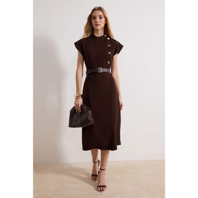 Platte, mouwloze midi-jurk voor dames, geschikt voor dagelijks gebruik.