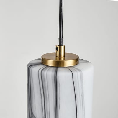 LumenXL Moderne hanglamp Vetra 5-lichts - marmerlook glazen kappen – messing goud - zwart