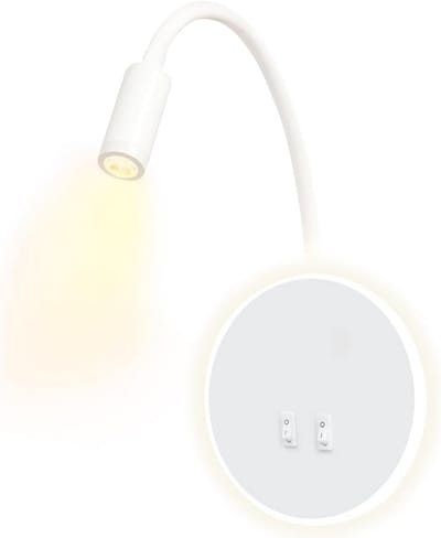 Verstelbare LED Wandlamp Slaapkamer 12W - Leeslamp met Spot 3000K Warm Wit Licht (Rond)