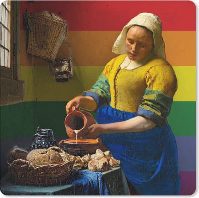 Muismat 20x20 cm - Mousepad Melkmeisje - Vermeer - Pride vlag - Muismatten