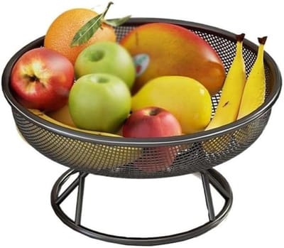 Fruitschaal Mand - Keuken Organizer - Opbergen Keuken - Uitgehold Ontwerp - 12 x 25 cm - Zwart