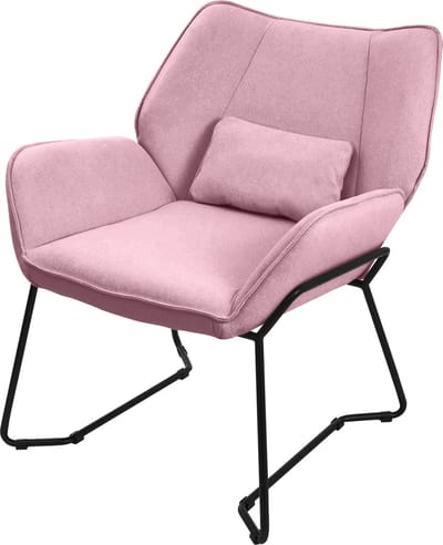 Woonkamer fauteuil loungestoel roze met rugkussen tot 120 kilogram Polyester hoes in linnenlook ML design