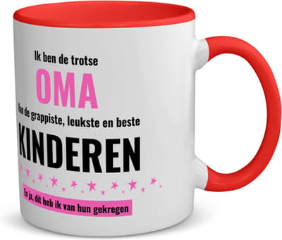 Akyol - ik ben de trotste oma van de grappigste, leukste en beste kinderen, en ja dit heb ik van hun gekregen koffiemok - theemok rood - Oma - de trotste oma - verjaardagscadeau - cadeau - beste kinderen - cadeautje voor oma - 350 ML inhoud