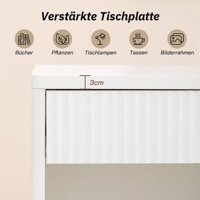 REDOM - Nachtkastje met lade en open vak - Geribbeld front en gebogen profiel - Met stille metalen geleiders - MDF - Wit - 63,5 x 38 x 46,5 cm