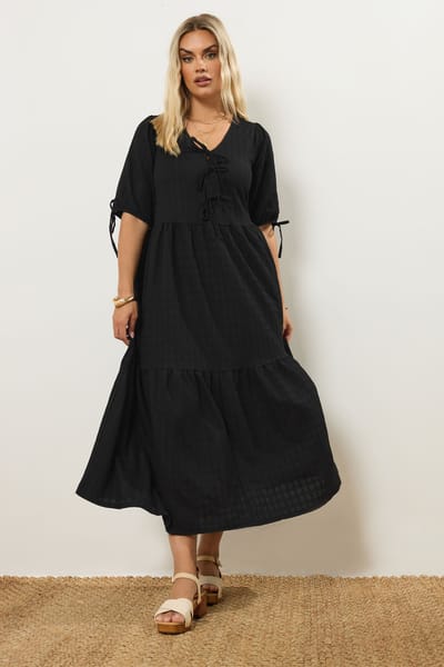 Yours Zwarte Maxijurk Met Strikdetail Size 42