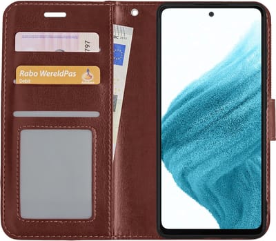 Hoesje - Met Pasjeshouder - Geschikt voor Samsung Galaxy A53 - Luxe Bookcase Portemonee - Flip Case - Kunstleer Book Case - Flipcase - Book Cover - Walletcase - Portemonneehoes - Bruin