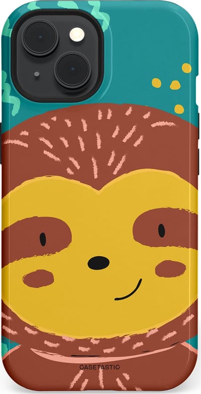 Casetastic hoesje geschikt voor Apple iPhone 15 - MagSafe - Dubbellaagse bescherming - Vrolijke luiaard - Fashion Case - Terracotta Petrol Goud