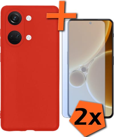 Hoes - Met 2x Screenprotector - Geschikt voor OnePlus Nord 3 - Sterk & Shockproof - Back Cover - Siliconen Case - Telefoon Hoes - Rood