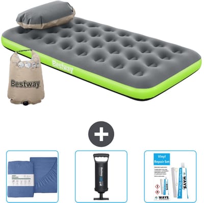 Bestway luchtbed - 1-Persoons - 99 x 188 x 22 cm - Grijs/Groen - Inclusief Hoeslaken - Pomp en Reparatieset