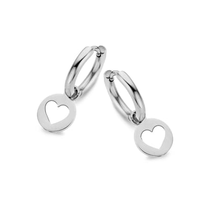 CO88 Collection Oorbellen Dames - Oorbellen met Hanger - Open Hart - Ø12mm - Staal - Zilverkleurig - 8CE-70163