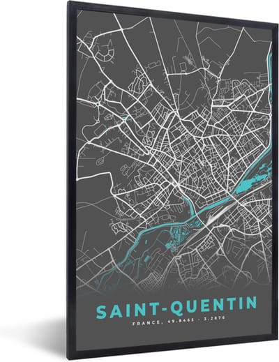Fotolijst incl. Poster - Plattegrond - Stadskaart - Kaart - Saint-Quentin - Frankrijk - 40x60 cm - Posterlijst