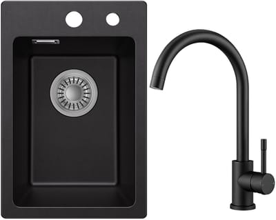 CECIPA max Spoelbak Keuken 30x45cm - Granieten Spoelbakken Met Keukenkraan - Spoelbakken Keuken Zwart - Wasbak Keuken