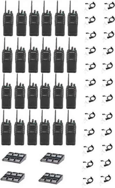 Set van 24 Kenwood TK-3701D IP55 Portofoon met multilader en beveiliging headsets