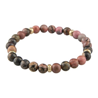 Armband natuursteen: Rhodonite 6mm & 14kt goud