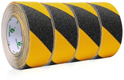 4 Rollen Grip Tape van 5cm x 10m, Antislip Plakband voor Binnen en Buiten, Hoge Grip en Veiligheid, Zwart-Geel, Ideaal voor Vloeren en Trappen
