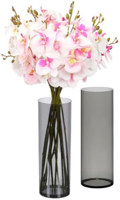 Giftdecor Bloemenvaas - 2x - smoke acrylglas - D12 x H35 cm - cilinder - boeketvaas - 4 liter