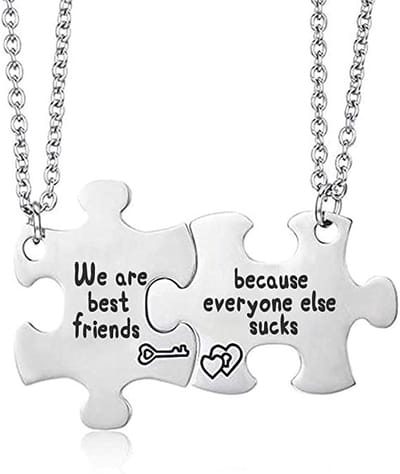 Bixorp Friends BFF Ketting voor 2 met "Everyone Else Sucks" Puzzelstukjes - Zilverkleurig - Vriendschapsketting
