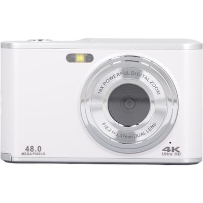 Appareil Photo de Poche 48MP 4K Ultra HD Double Objectif Zoom 16x Autofocus Anti-Tremblement Écran d'Affichage IPS 2,4 Pouces blanc