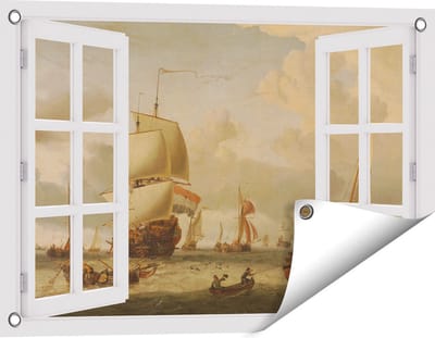 Gards Tuinposter Doorkijk De Rede van Enkhuizen - Abraham Storck - 60x40 cm - Tuindoek - Tuindecoratie - Wanddecoratie buiten - Tuinschilderij