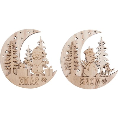 VBS Houten decoratieve hanger "Halve maan met Santa en Snowy", set van 2