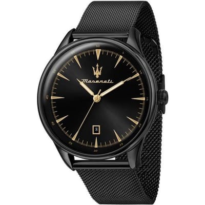 Maserati Tradizione Zwarte Sunray Wijzerplaat Quartz R8853146001 100M Herenhorloge zwart