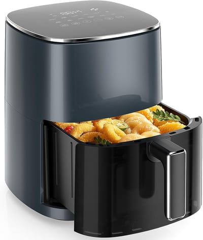 Heteluchtfriteuse Oven - Vierkante Frituurpan - Familie Maaltijden - Zichtvenster & 12 Functies - 6.3 Liter - Grijs
