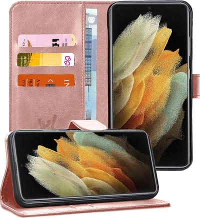 Hoesje geschikt voor Samsung Galaxy S21 Ultra - Book Case Kunstleer Pasjeshouder Rosegoud
