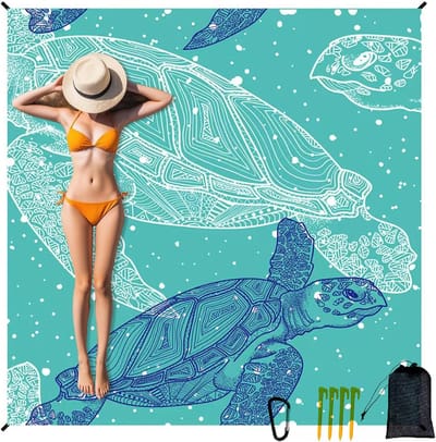 Daity 1 stuk – Stranddeken Waterdicht Zandbestendig Lichtgewicht Duurzaam Extra Groot 79"×83" Strandmat, Outdoor Reis Picknickdeken (6,6×6,9FT (1-4 personen), Groene Zeeschildpad)