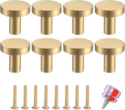 Famanu - 8 stuks Massief messing deurknoppen, ronde kastknoppen, kastdeurgrepen met één gat, kleine trekknoppen hardware met schroef voor kledingkastdeur, dressoir, lade keukenvorming, 20 x 23 mm