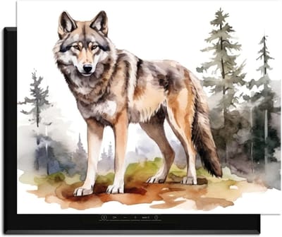 KitchenArt - Wild Wolf - Inductie Beschermer - 76x51.5 cm - Kookplaat Beschermer - Luxe Afdekplaat Inductieplaat - Anti-slip & Oprolbaar - Beschermmat Inductiekookplaat