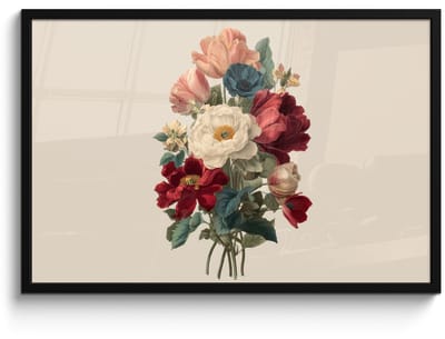 Poster in lijst - Fotolijst 90x60 cm - Posters - Boeket - Warme tinten - Elegant - Posterlijst zwart - Decoratie - Wanddecoratie woonkamer - Muurdecoratie slaapkamer