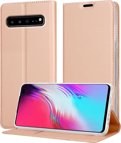 Cadorabo Hoesje geschikt voor Samsung Galaxy S10 5G in CLASSY ROSE GOUD - Beschermhoes met magnetische sluiting, standfunctie en kaartvakje Book Case Cover Etui