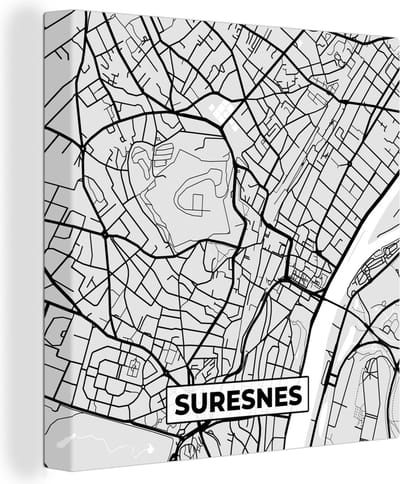 Canvas Schilderij Plattegrond - Kaart - Stadskaart - Frankrijk - Suresnes - 20x20 cm - Wanddecoratie