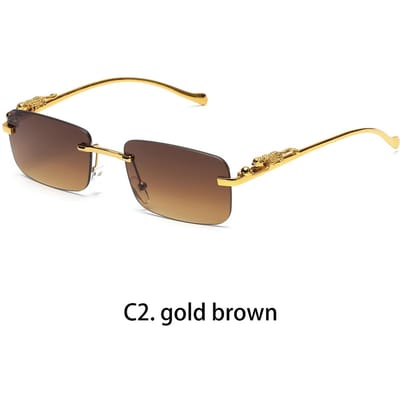 Ruiao randloze zonnebril UV400 mode vierkant metalen bril voor mannen vrouwen designer herenmerk zonnebril tinten voor buiten Ships within 24h brown