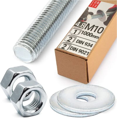 LUN FIX - Gewindestangen Set M10 x 1000 mm - 1 set - verzinkt - Bevestigingsset