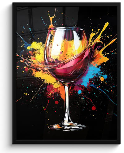 Poster in lijst - Fotolijst 50x70 cm - Posters - Wijn - Glas - Graffiti - Borrel - Rood - Verf - Posterlijst zwart - Decoratie - Wanddecoratie woonkamer - Muurdecoratie slaapkamer