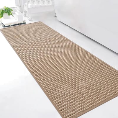 Badmat, antislip, wasbaar, 50 x 150 cm, chenille badmat, super absorberend, badmat voor douche, bad en toilet, bruin